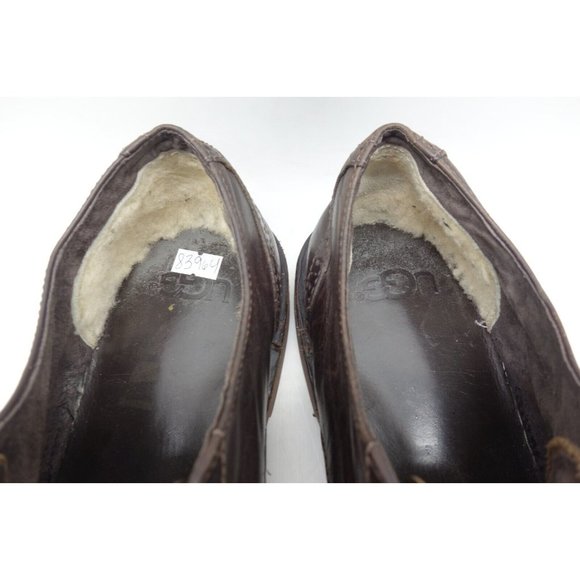 Ugg Dark Brown Leather Faux Fur Lace Up Wingtip Oxfords Shoes Men\'s 10.5